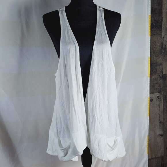 Ann Taylor Loft Lounge White Cotton Modal Open Front Sleeveless Cardigan Sz XL - Picture 1 of 16